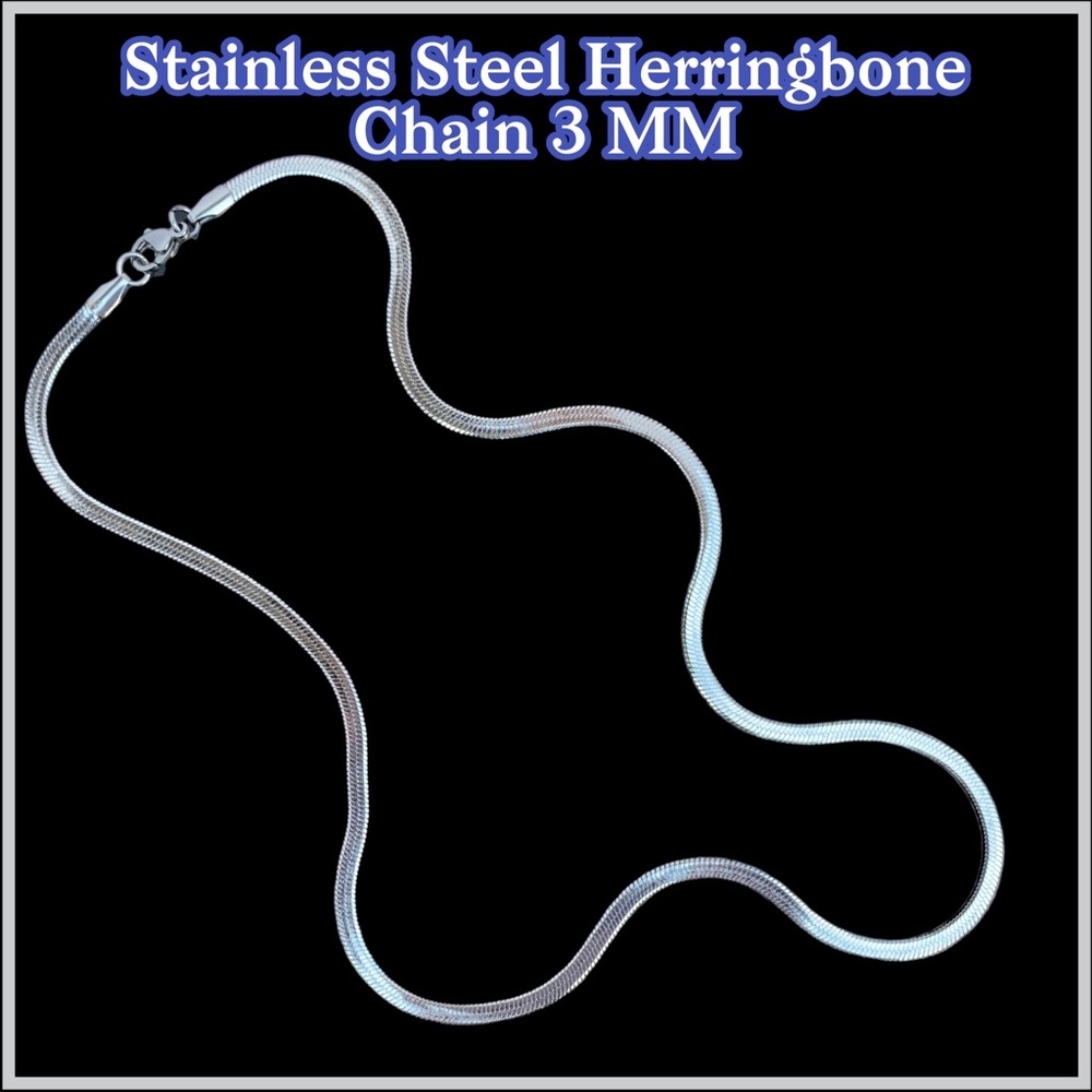 18" Stainless Steel Herringbone Necklace 3MM Wide